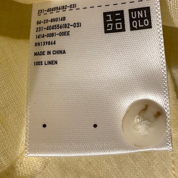 Uniqlo Women's Size Large Linen Button Up Shirt‎ Blouse Yellow - Picture 4 of 7